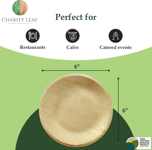 Miniatura 3 de Charity Leaf Platos redondos desechables de hoja de palma de 6 pulgadas (50 piezas) platos para servir como bambú, tablas desechables, vajilla