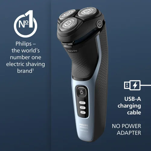 Miniatura 6 de Philips Norelco Shaver 3600 Series, afeitadora eléctrica en seco y húmedo, P-Cap, estuche de viaje, azul tormenta, modelo S3243/91