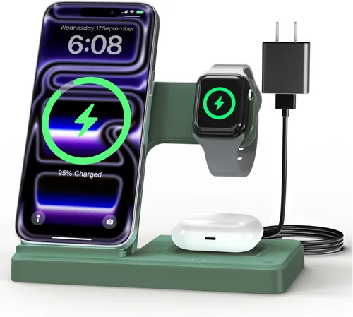 Miniatura 12 de Estación de carga inalámbrica del soporte del cargador: Soporte de cargador 3 en 1, múltiples dispositivos para Apple - iPhone 17 16e 16 15 14 Pro