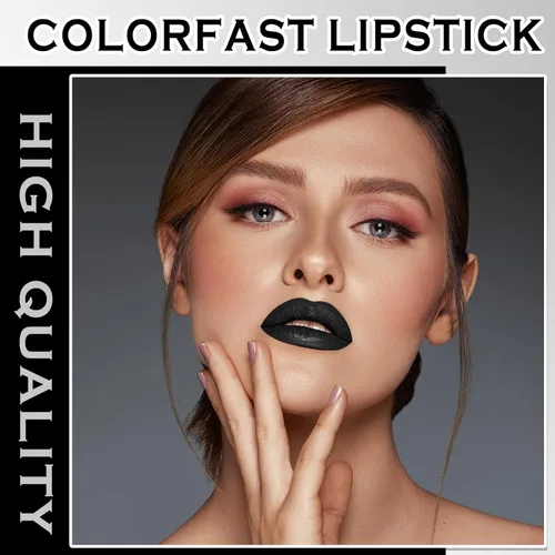 Miniatura 5 de Juego de delineadores de labios negro mate, lápiz labial líquido negro, tinte de labios de alta pigmentación negro y brillo de labios