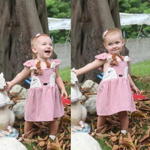 Miniatura 2 de MBMSHEGH Vestidos de bebé para niña, vestido sin mangas con volantes, lindo vestido de reno, vestidos casuales de otoño para niños, Rosado