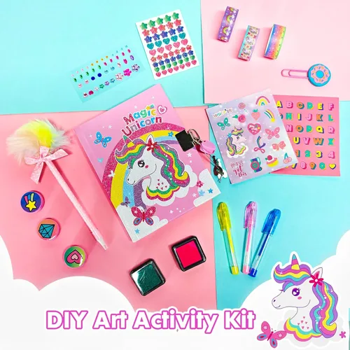Miniatura 4 de Regalos de unicornio para niñas de 5, 6, 7, 8, 9, 10-12 años, juego de papelería de unicornio para niños con diario secreto, sellos, bolígrafos, Set