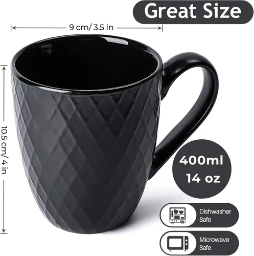 Miniatura 6 de MIAMIO - Juego de 6 tazas de café / Tazas de café - Tazas de cerámica de 6 x 14 onzas - Tazas de café grandes - Aptas para microondas y lavavajillas
