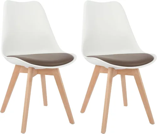 Miniatura 17 de LSSBOUGHT Sillas de comedor modernas de mediados de siglo, silla auxiliar de plástico con acolchado suave y patas de madera para comedor, sala