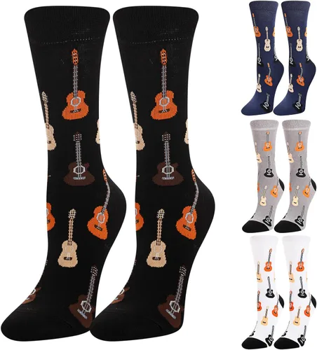 4 pares de calcetines de vestir musicales para hombre, calcetines de guitarra, calcetines novedosos, amantes de la música, día de San Valentín,