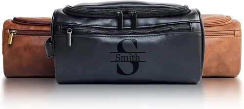 Xpanrous Neceser personalizado para hombre – Kit de piel sintética grabada con nombre o iniciales personalizados, bolsa de afeitar de viaje hecha a