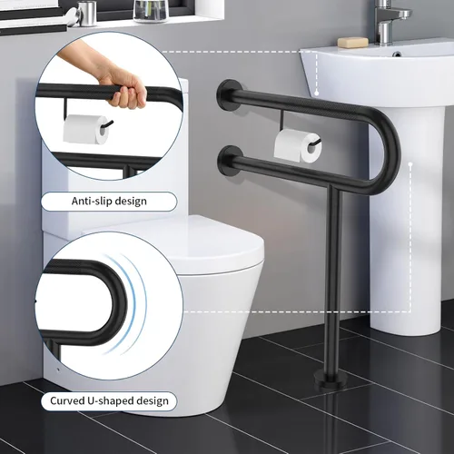 Miniatura 3 de ZUEXT - Riel de soporte para inodoro con soporte para papel higiénico de 24 x 28 pulgadas, barra de agarre antideslizante de pared a piso