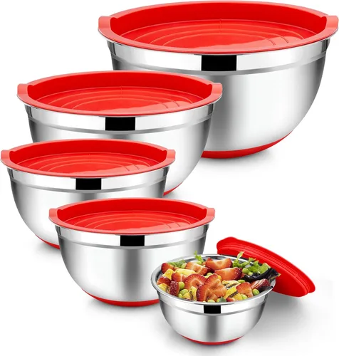 Miniatura 11 de TeamFar Tazones para mezclar con juego de tapas, 7/3.5/2.5/1.5/1 cuartos de galón, tazón grande de acero inoxidable para ensalada anidable, parte