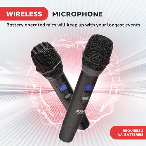 Miniatura 4 de Sistema de micrófono inalámbrico digital Pyle con Bluetooth - Incluye 2 micrófonos de mano UHF dinámicos, receptor portátil de largo alcance