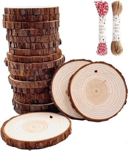 Juego de 20 piezas de posavasos de madera natural sin terminar, juego de posavasos de madera de 3.5 a 4 pulgadas, kit de madera preperforado con