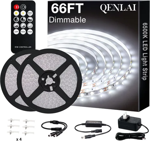 Miniatura 10 de Tira de luces LED blancas de 20 pies con control remoto, tira de luz LED regulable de 6500 K de 12 V, 360 luces LED flexibles para dormitorio