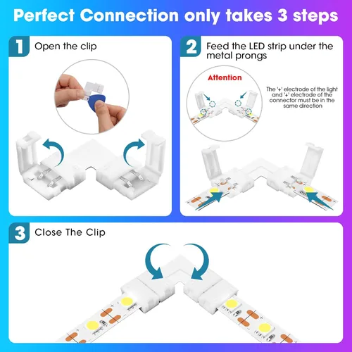 Miniatura 4 de WENHSIN 10 paquetes de conectores LED de 2 pines en forma de L para luces de tira LED de 10 mm de ancho, adaptador de extensión sin cable, sin