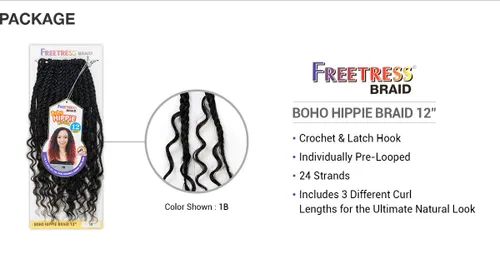 Miniatura 3 de FreeTress - Trenzas de ganchillo boho hippie de 12 pulgadas (caramelo)
