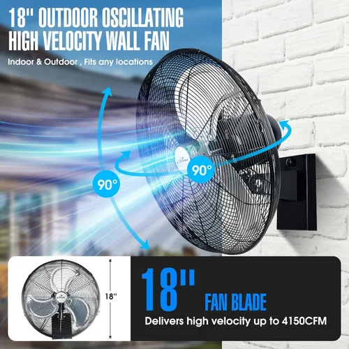 Miniatura 2 de iLiving Ventilador de pared oscilante de alta velocidad para exteriores de 18 pulgadas con motor resistente a la intemperie de 4150 CFM, ajuste