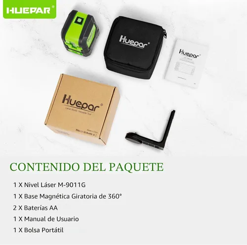 Miniatura 9 de Huepar - Nivel láser, láser de línea cruzada verde autonivelante de 100 pies para colgar fotos, azulejos, decoración y construcción de bricolaje