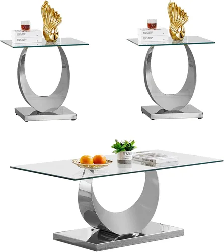 Miniatura 17 de SSLine Mesa auxiliar de cristal de lujo para sala de estar, mesa auxiliar moderna dorada con base de pedestal de acero inoxidable en forma de flor