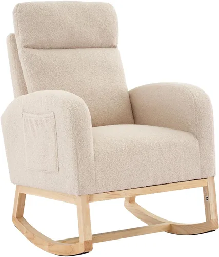 IDEALHOUSE Mecedora para guardería, mecedora tapizada con respaldo alto y bolsillo lateral, cómoda silla de lactancia para lactancia, sillón