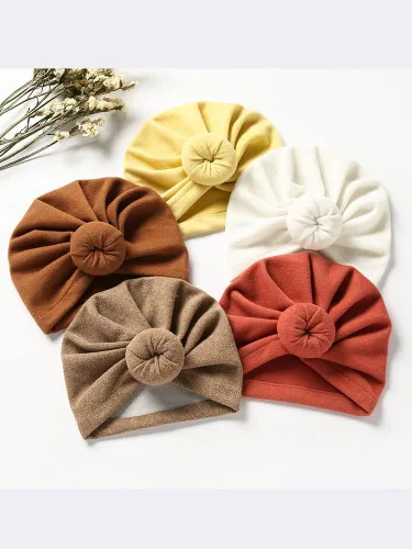 Miniatura 2 de Juego de gorro de algodón para recién nacido, gorro con nudo de dona, suave turbante con lazo