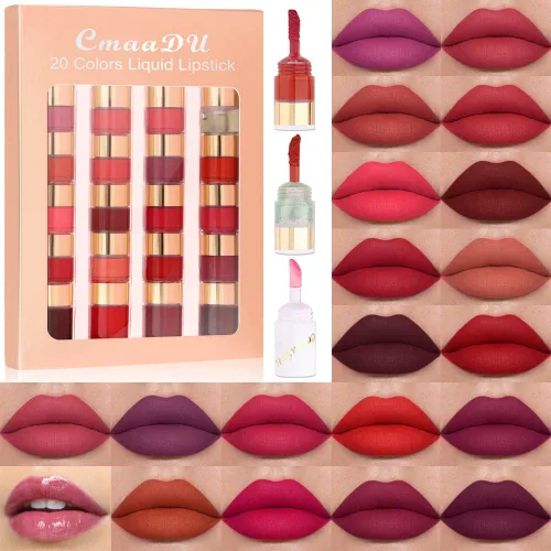 evpct - Juego de 20 labiales líquidos mate para mujeres de piel oscura; paquetes de brillos labiales líquidos mate de larga duración, color rojo