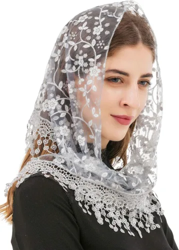 Miniatura 3 de PAMOR Triángulo velo de encaje Mantilla Catedral cabeza cubierta capilla velo para bodas masivas damas de honor