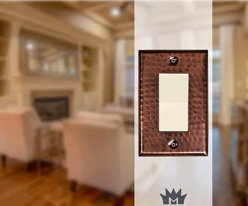 Miniatura 2 de Monarch Abode placa de pared basculante de una banda, placa de pared de cobre puro martillado a mano para un solo interruptor, cubierta decorativa