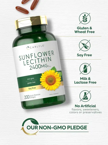 Miniatura 5 de Carlyle Cápsulas blandas de lecitina de girasol 2400 mg 200 píldoras Ricas en fosfatidilcolina Sin OMG, sin soja, suplemento sin gluten