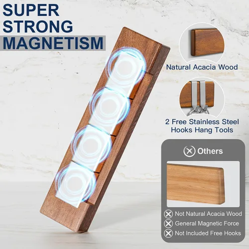 Miniatura 4 de ENOKING Soporte magnético para cuchillos de 10 pulgadas para refrigerador, tira de cuchillos de madera de acacia con exquisita caja de regalo