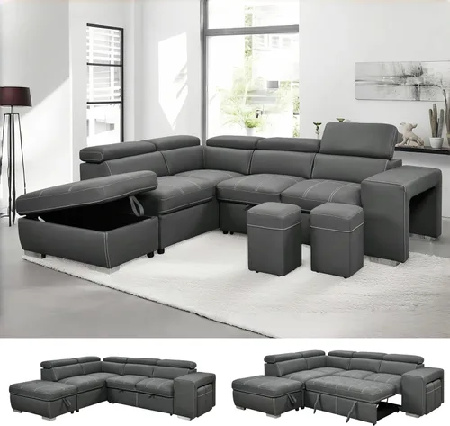 Miniatura 10 de THSUPER Sofá seccional reclinable de microfibra de 102 pulgadas en forma de L con cama extraíble y chaise de almacenamiento, sofás convertibles