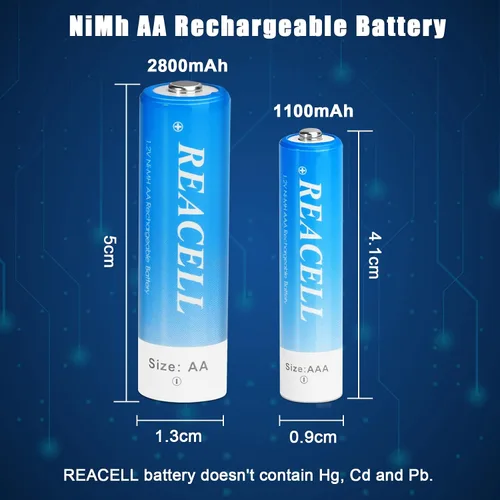 Miniatura 7 de 16 baterías recargables AA de 2800 mAh, batería AA NiMh de alta capacidad, baterías AA de 1.2 V con caja de batería