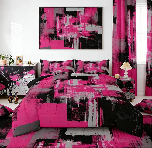 Miniatura 20 de Feelyou Edredón Abstracto Juego de edredón de arte abstracto moderno para niños y niñas, color morado, azul, negro, juego de ropa de cama para Multi