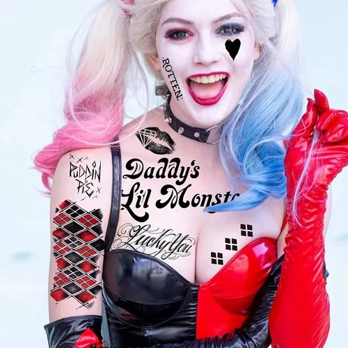 Miniatura 5 de COKTAK 6 hojas de tatuajes temporales HQ para mujeres, niños y hombres, kit de maquillaje de Halloween, cosplay, tatuajes falsos de rostro, Joker-B