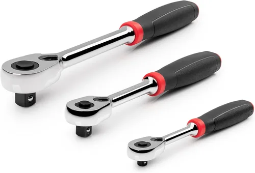 Miniatura 2 de TEKTON Juego de trinquetes de liberación rápida con mango de agarre cómodo de cuadradillo de 1/4, 3/8, 1/2 pulgadas, 3 piezas