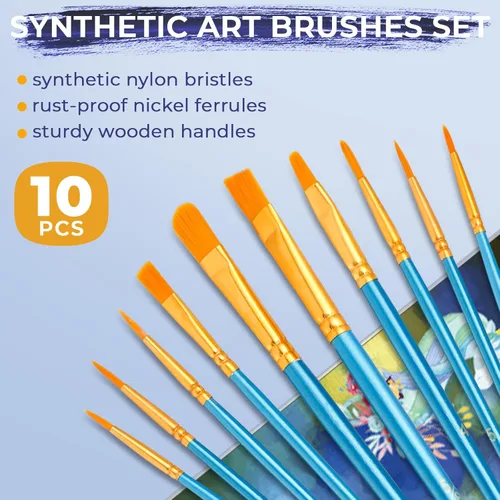 Miniatura 5 de Nicpro Juego de 34 piezas de pintura para niños con lienzo patrón, kit de suministros de pintura artística con 12 pinturas acrílicas, 10 pinceles, 6