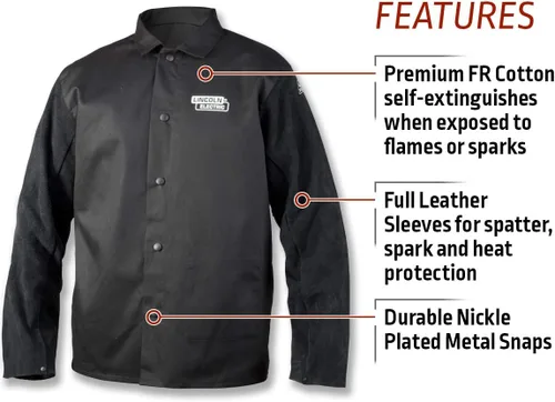 Miniatura 3 de Lincoln Electric chaqueta de soldadura unisex para adultos, tradicional de mangas de cuero divididas, color negro, talla mediana US