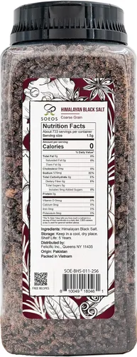 Miniatura 2 de Soeos Sal Negra del Himalaya, Grano Grueso, 2.4 Libras (39 Oz), Sin Gluten, Enriquecida con Minerales Naturales, Sabor Natural Imitación Huevo