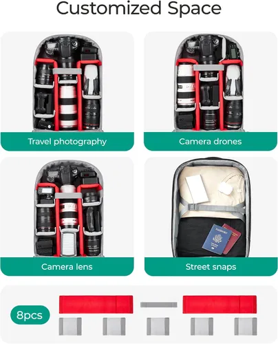 Miniatura 2 de BAGSMART Bolsa enrollable para cámaras DSLR, mochilas para cámaras profesionales grandes para fotógrafos viajeros, estuche enrollable fotográfico