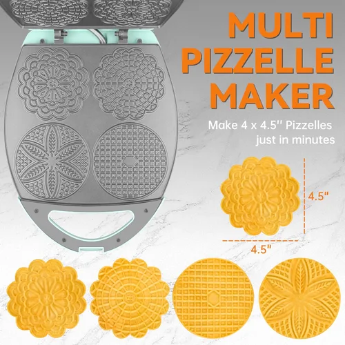 Miniatura 2 de Baker's Friend Multi Pizzelle Maker Eléctrico, plancha Stroopwafel, máquina para hacer galletas waffle Pizzelle de 4 x 4.5 pulgadas con control