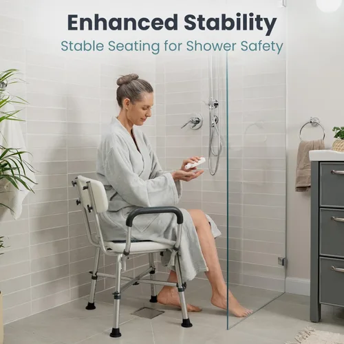 Miniatura 7 de PELEGON Silla de ducha para personas mayores y discapacitadas (450 libras) con reposabrazos y respaldo acolchados, asiento de ducha de altura