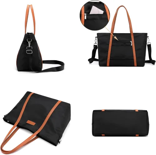 Miniatura 7 de Bolsa de mano impermeable ligera para mujer, maletín de nailon para computadora de trabajo, hombro para laptop de 15.6 pulgadas, XL
