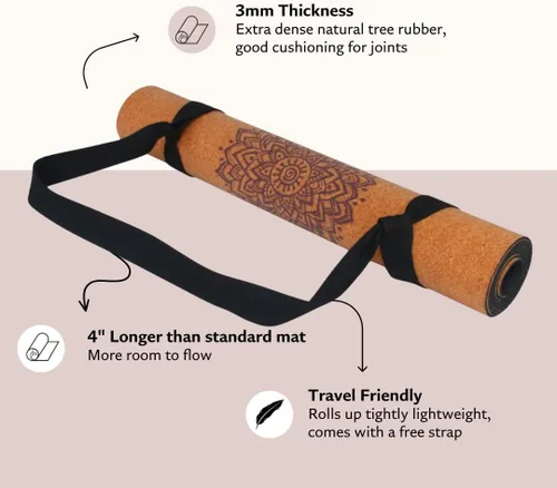 Miniatura 3 de Shakti Warrior Tapete de yoga de corcho, diseñado por artistas, tapete antideslizante ecológico de alta calidad, ideal para yoga regular y caliente