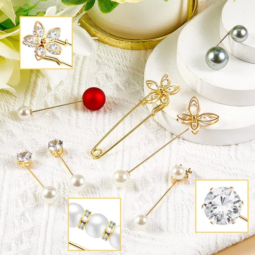 Miniatura 4 de 35 piezas de broche para mujer, suéter, chal, cárdigan, collar, sombrero, clip, escote, retro, perla, cristal, vestido de camisa, clip de camisa