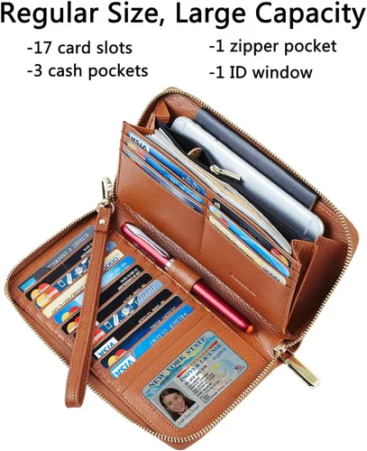 Miniatura 4 de Chelmon - Monedero para mujer de cuero genuino con bloqueo de señal RFID para tarjetas de crédito