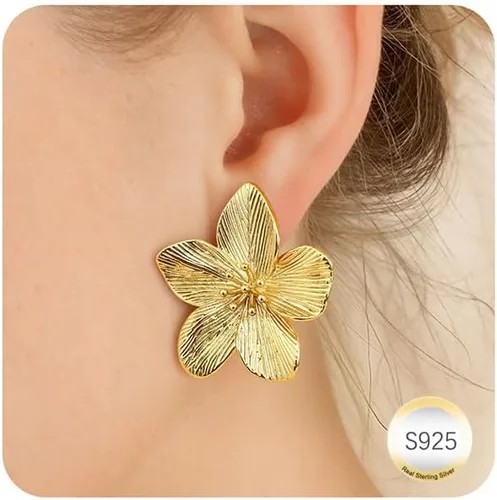 Aretes de plata de ley 925 aretes colgantes chapados en oro de 14 quilates, hipoalergénicos, únicos, grandes, florales, gruesos, joyería para mujer