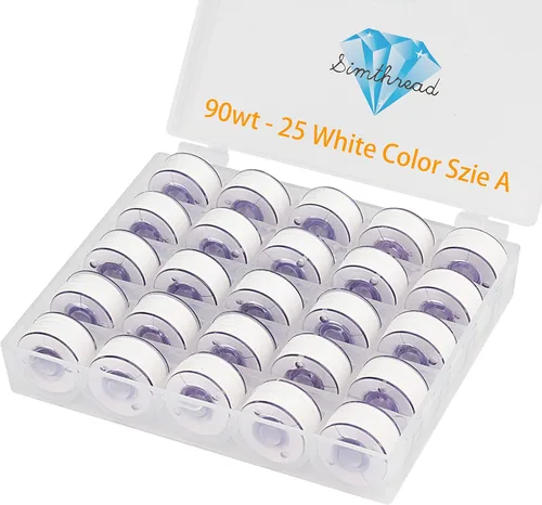Miniatura 8 de Simthread 25 piezas de colores surtidos tamaño A clase 15 (SA156) 60WT bobinas preenrolladas hilo con caja de plástico transparente compatible