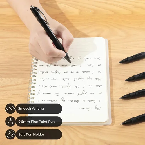 Miniatura 5 de M&G 5 bolígrafos de gel retráctiles de tinta negra de 0.020 in, bolígrafos de punta fina, bolígrafos de tinta de gel de secado rápido con tinta