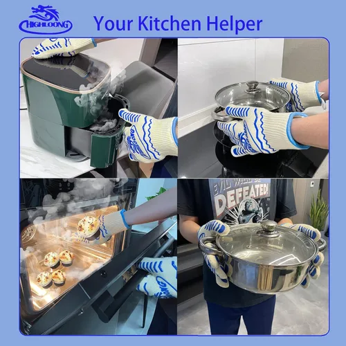 Miniatura 5 de Guantes para barbacoa, guantes de horno 1472℉ resistentes al calor extremo, guantes de silicona antideslizantes para horno, guantes de cocina