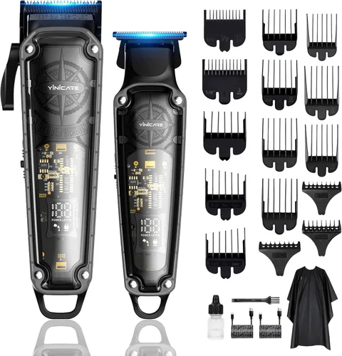 Miniatura 7 de Kit de cortapelos para hombre, kit de corte de pelo eléctrico profesional inalámbrico con pomada, recortadora de hoja en T sin brecha, protectores