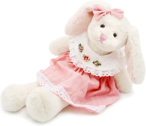 Miniatura 5 de Oitscute Pequeño y suave conejo de peluche de 15 pulgadas, juguete para bebés y niñas (conejo blanco con vestido de encaje rosa)