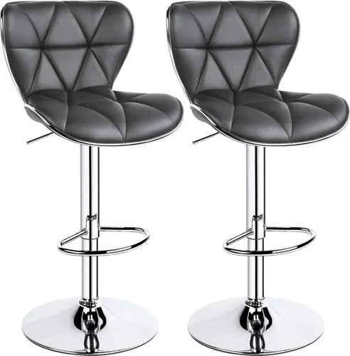 Miniatura 13 de Yaheetech Juego de 2 taburetes de bar, taburetes de bar ajustables de piel sintética con respaldo de concha, sillas de bar con reposapiés para Negro