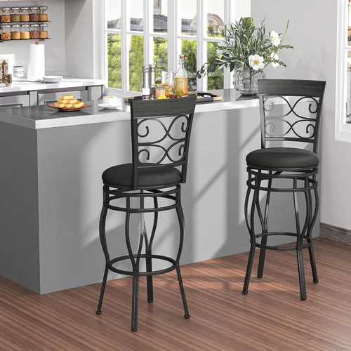 Miniatura 7 de Giantex - Juego de 2 taburetes de bar giratorios de 30 pulgadas, taburetes de bar de altura de barra con respaldo, asiento tapizado de cuero PU